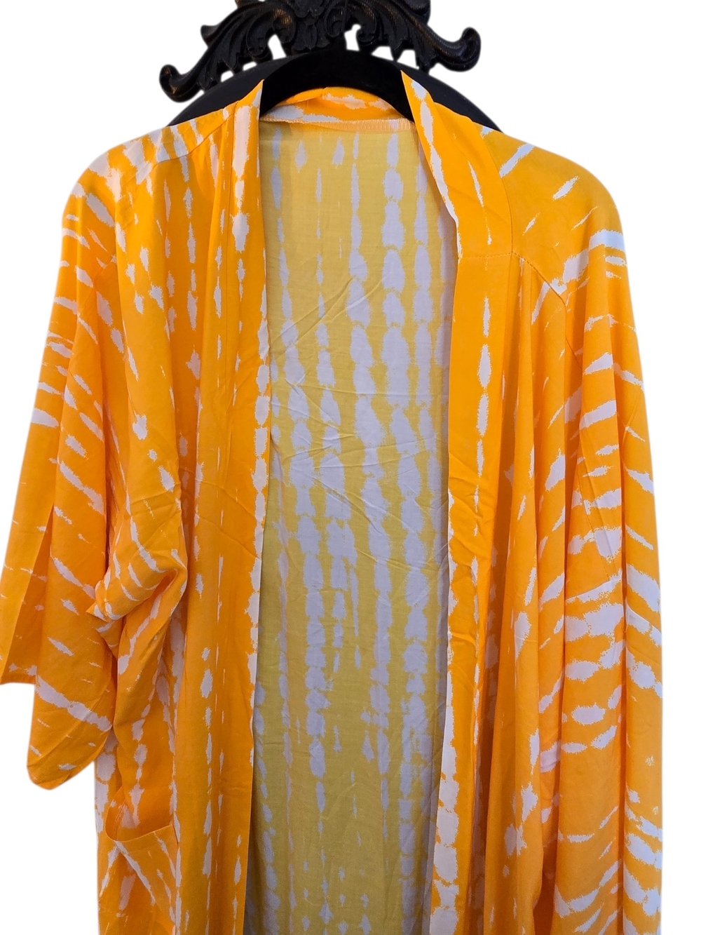 Source Unknown Yellow and White Tie-Dye Kimono Top